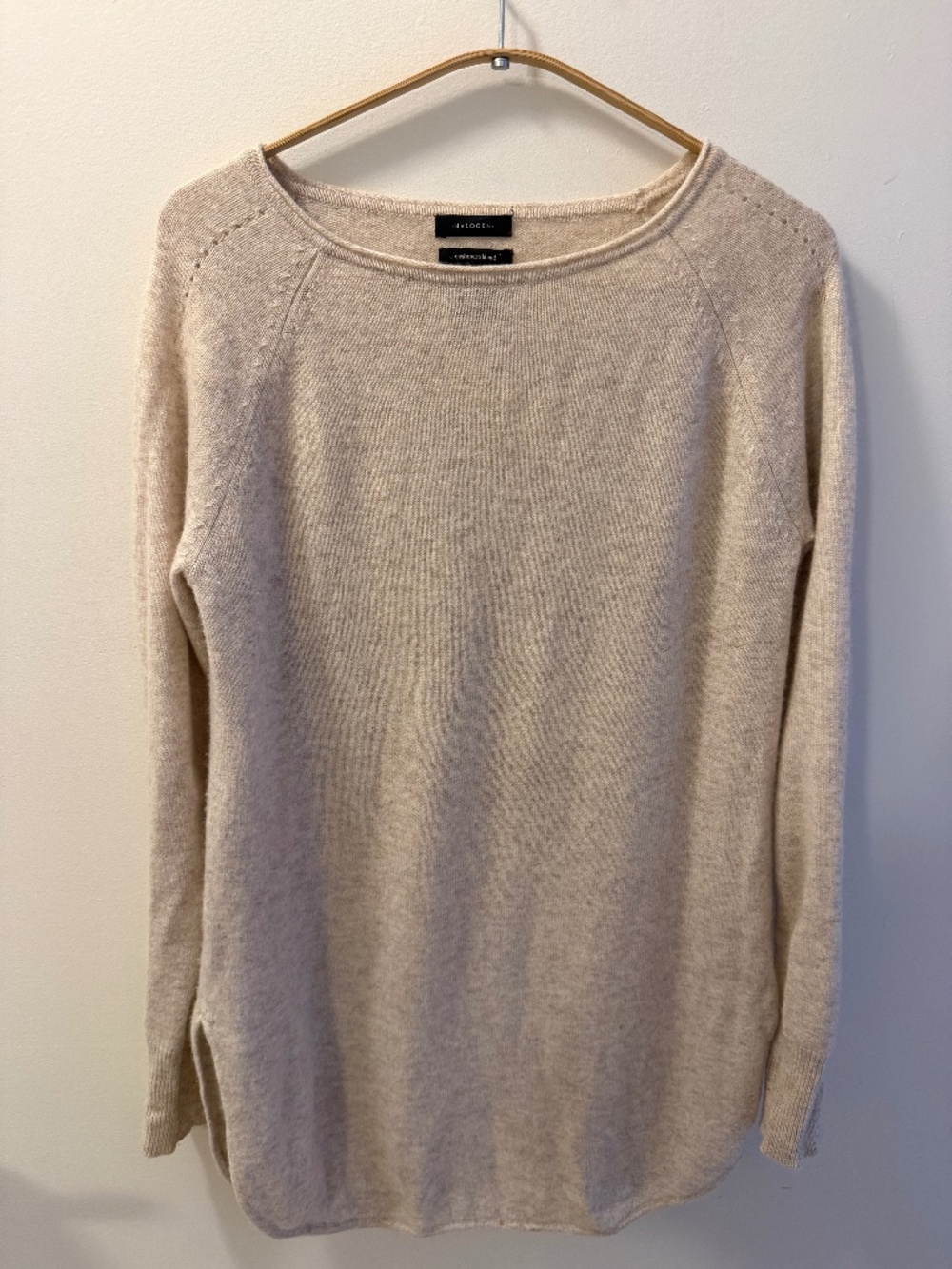 Halogen Cashmere Blend Sweater XS Beige Wool Cashmere Tunic Raglan